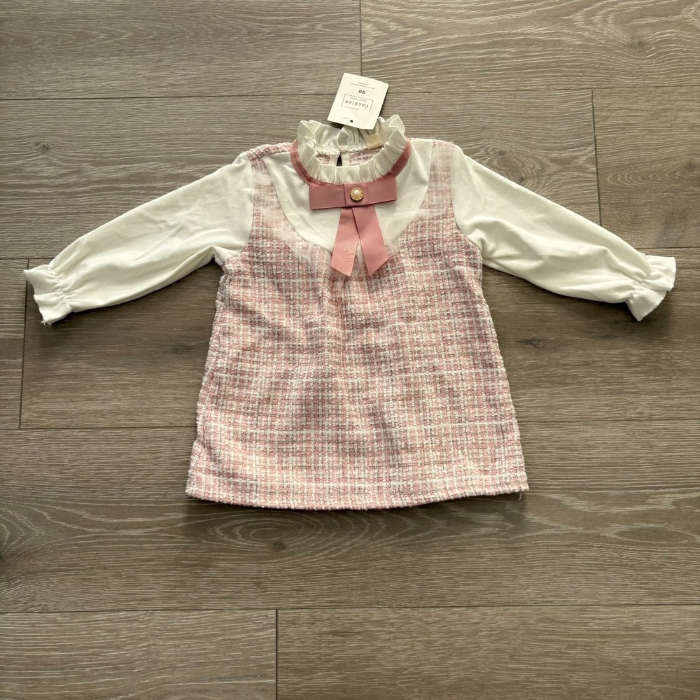 NWT Fashion Classic Clothes Kids Pink 90s Bow Detail A-Line Dress Size 12-24M - Picture 1 of 12